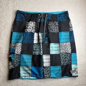 Rip Curl Board Short Men 38 Blue Black Patchwork Geometric Cargo Y2K Swim Trunks